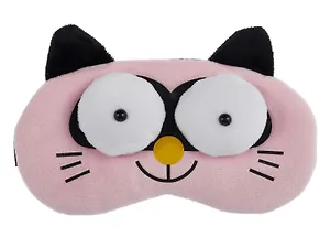 Маска для сна Кот с объемными глазами (плюш) (пакет) розовая