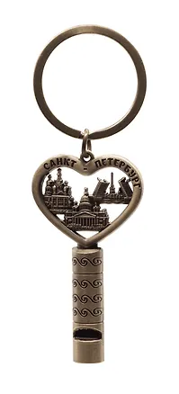 Брелок сердце свисток СПб.Коллаж Исаакий, цв.бронза 3080171