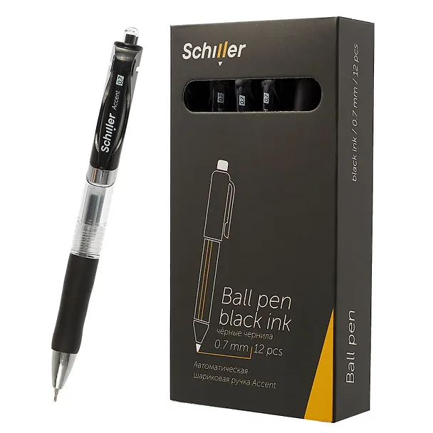 Шариковая ручка чёрная автоматическая 0,7 мм, Accent, Schiller 2997008 — 8