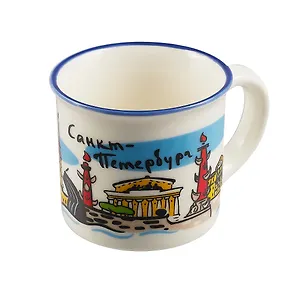 Кружка Санкт-Петербург Достопримечательности белая керамика, h=5,5см d=6,2см, 0.09л. без коробки