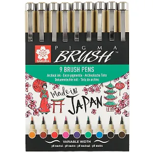 Капиллярные ручки «Pigma Brush», 9 штук, Sakura
