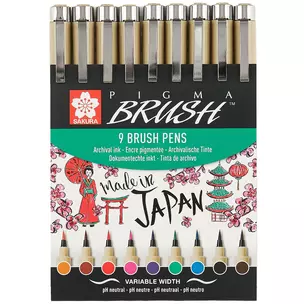 Капиллярные ручки «Pigma Brush», 9 штук, Sakura — 249922 — 1