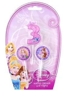 Набор свечей для торта цифра 3 Дисней Принцессы (3 шт) (7 см)
