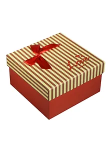 Коробка подарочная 13*13*7,5см, декор. бант, полоска, бордо, картон, Хансибэг