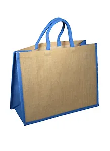 Джутовая сумка с синими торцами. 43x34x19 см, длина ручки- 36 см, PB2191