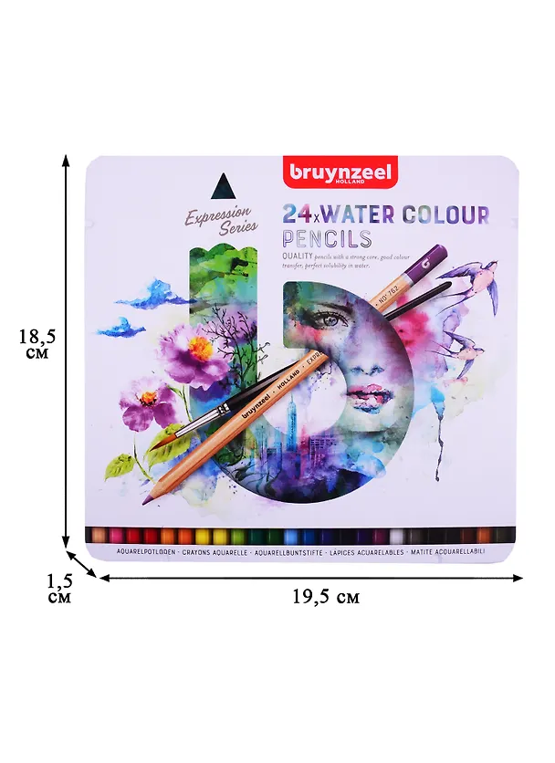 Набор акварельных карандашей Bruynzeel Expression Aquarel 24 цвета + кисть в металл.коробке, Bruynzeel 257535 — 2