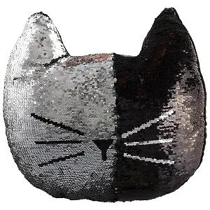 Подушка с пайетками Кот черный с серебром (текстиль) (36см)