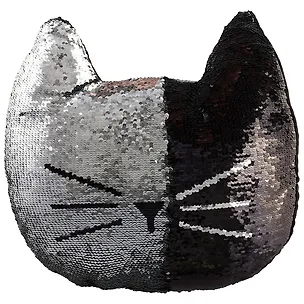 Подушка с пайетками Кот черный с серебром (текстиль) (36см) 2690611