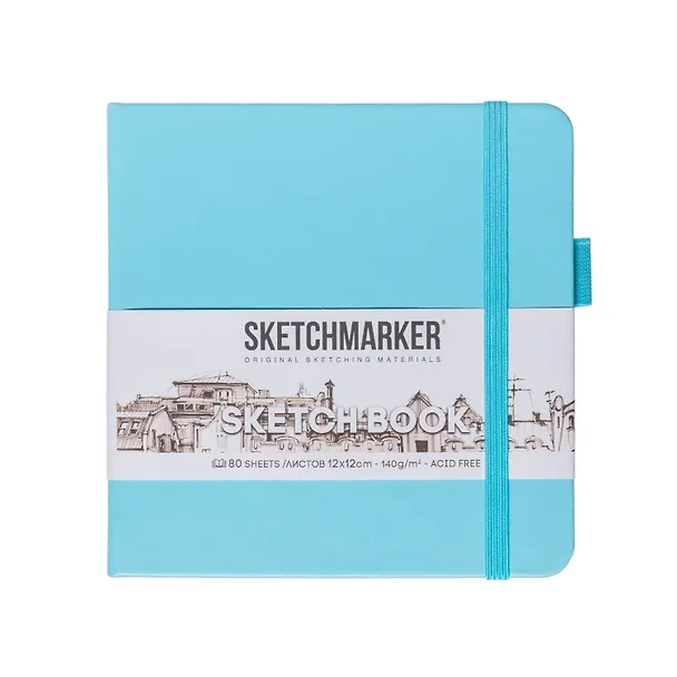 Скетчбук 12*12 80л "Sketchmarker"  небесно-голубой, 140г/м2, слоновая кость, тв.обл. 3012407 — 1