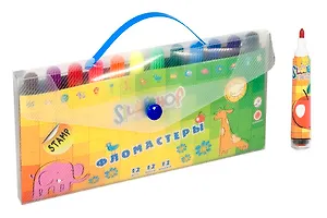 Фломастеры 12цв "EMOTIONS" мини-штампы, вент.колпачок, в пл.сумочке, Silwerhof