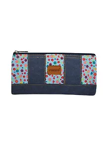 Пенал-косметичка плоский 21,5*10,5 см, ткань "джинс", вставки из текстурного материала, серый с цветочным рисунком, Proff