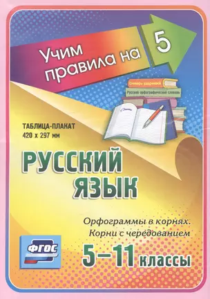 Русский язык. Орфограммы в корнях. Корни с чередованием. 5-11 классы. Таблица-плакат — 2594239 — 1