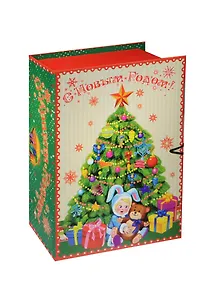 Шкатулка-книга с пуговицей картон Елочка М (20х14х6) (39260)