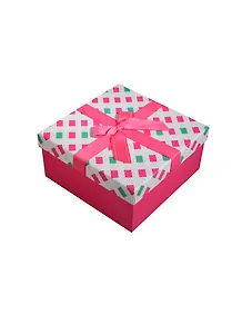 Коробка подарочная 15,5*15,5*7см, декор. бант, квадраты, розовый, картон, Хансибэг