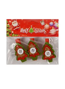 Новогодний Набор из 3-х прищепок Елки с пуговицей в пак. с хедер. (11069707) (12х10см)