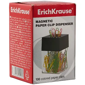Диспенсер для скрепок магнитный +100шт цв.скрепки, к/к