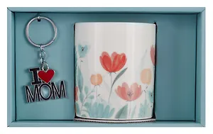 Подарочный набор Кружка и брелок-I love Mom Цветы (коробка) (керамика) (12-topsun-202409-06)