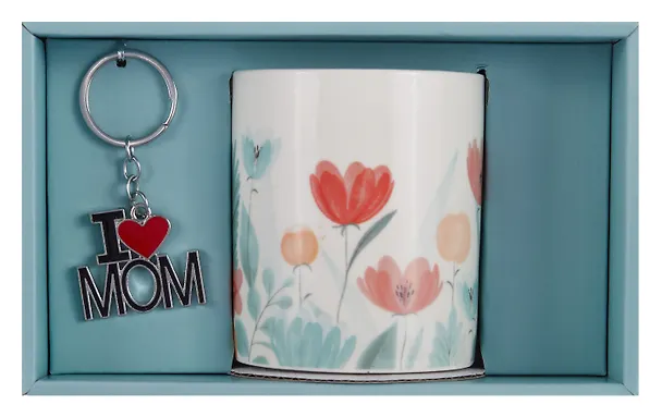 Подарочный набор Кружка и брелок-I love Mom Цветы (коробка) (керамика) (12-topsun-202409-06) 3064959 — 1