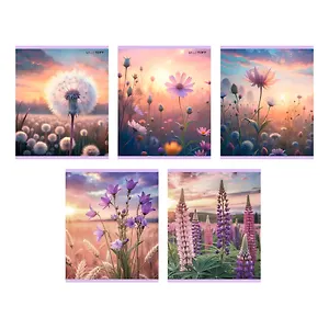 Тетрадь 96л кл. "Цветочное поле" мел.картон, тиснение фольгой "Серебро", офсет 60г/м2, ассорти