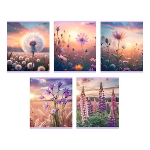 Тетрадь 96л кл. "Цветочное поле" мел.картон, тиснение фольгой "Серебро", офсет 60г/м2, ассорти 3070093