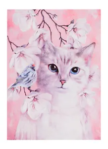 Алмазная мозаика 30*40 (класс) полное заполн. c подр. (23цв) Кошечка у цветущего дерева (Арт. FC056)