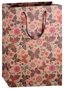 Пакет А4 32*23*9 «Бабочки и цветы» крафт, женск.