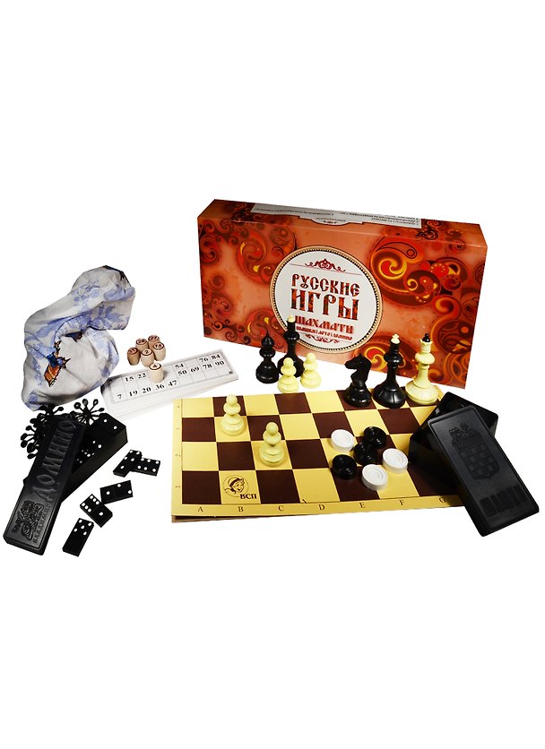Русские игры (Шахматы 32 фигуры Доска шахматная Шашки Лото Домино) (СНS001) (Владспортпром) 2566289 — 1