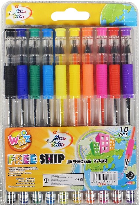 Набор шариковых ручек 10 цветов 1 мм, Neon Color, Beifa 235541 — 1