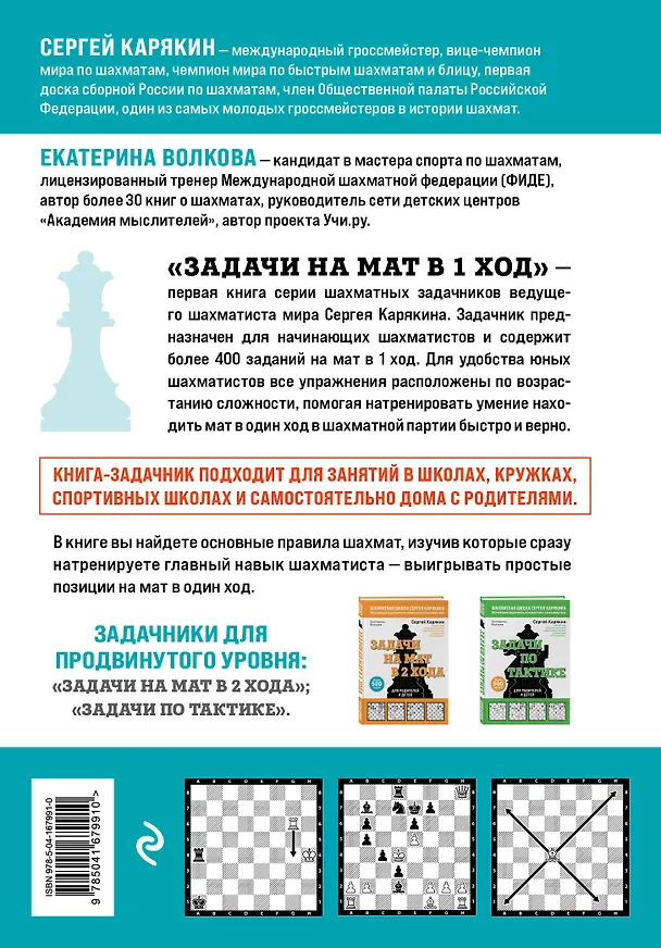 Книга Задачи на мат в 1 ход. Более 400 задач (Екатерина Волкова, Сергей Карякин) — 2