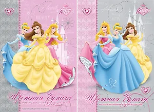 Бумага цветная 10цв 10л "Принцессы" 5цв металлиз., 5цв флюоресц., ассорти, Disney