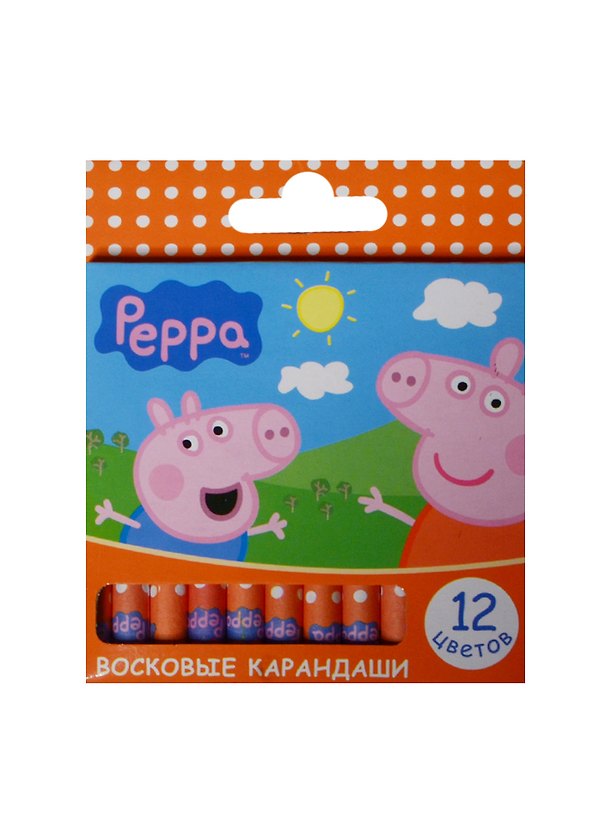 Карандаши восковые 12шт "Свинка Пеппа", к/к, подвес, Харис 237651 — 1