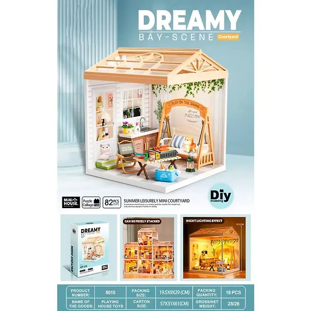 8010 Конструктор интерьерный для детского творчества – сборный домик Fairy Care «Уютный дворик», количество деталей - 82 (материалы: пластик, металл, картон), со световыми эффектами (подсветка интерье 3140300 — 2
