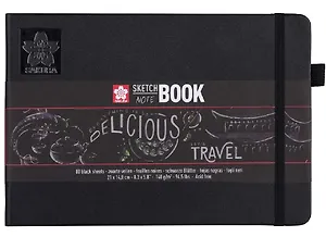 Скетчбук 21*15 80л 140г/м2, черн.бумага, черн.тв.обл., резинка