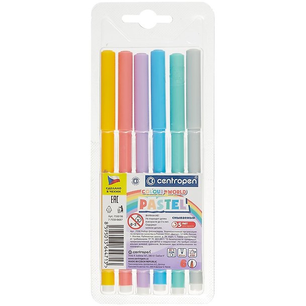 Фломастеры «Pastel» Centropen, 6 цветов 258344 — 1