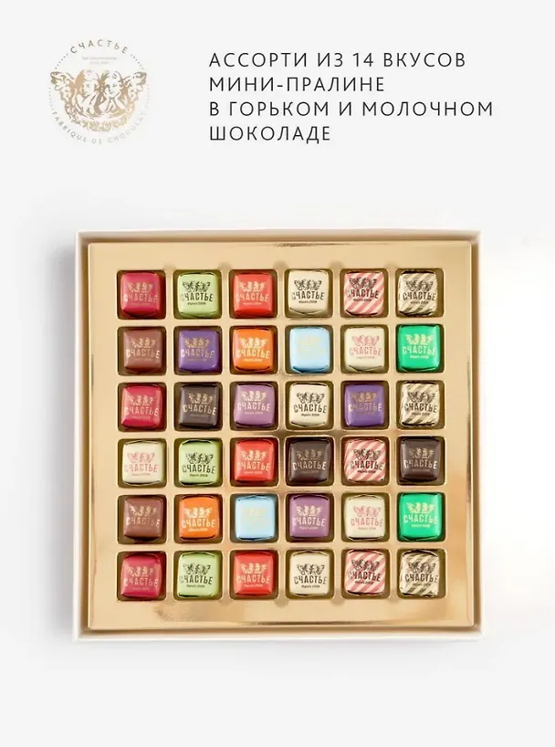 Коллекция мини-пралине, СЧАСТЬЕ, 36 штук, Ассорти, 305г 3125657 — 2