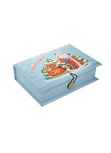 Шкатулка-книга с пуговицей картон Дед Мороз и медвежонок S (18х12х5) (39265)
