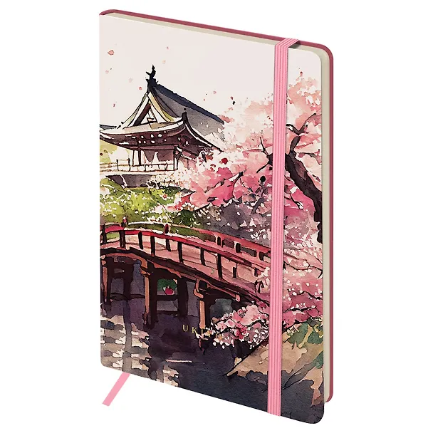 Книга для записей А5 80л лин. "Sakura. Karahafu" кожзам, с резинкой, тиснение фольгой 3103403 — 10