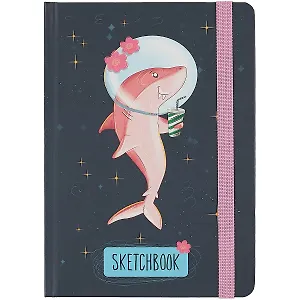 Скетчбук А5 80л " Акула в космосе" 70г/м2, кремовая бумага, тв. переплет, резинка