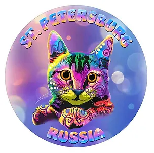 Наклейка круглая 8 см СПБ.Кот в стиле поп-арт 336523