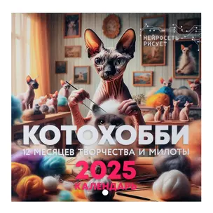 Календарь 2025г 300*300 "КотоХобби. 12 месяцев творчества и милоты. Нейросеть рисует" настенный, на скрепке — 3051799 — 1