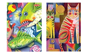 Тетрадь на кольцах «BRIGHT CATS» 100 листов в клетку, А5+, сменный блок - Marker Arte 323784