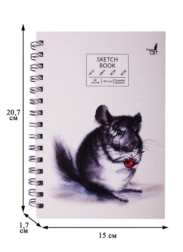Скетчбук А5 60л "SKETCHBOOK. Шиншилла", 120г/м2, софт. тач, евроспираль 257693 — 2