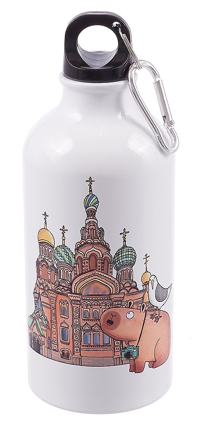 Бутылка с карабином СПб Любимый Петербург Фото на память Храм Спаса на Крови (металл) (500мл) (БМ2025-40) 3092625 — 1