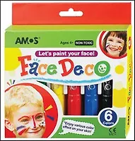 Набор, для детского творчества, Amos, Facе Deco, Мелки-гримм, 6 цветов, в блистере