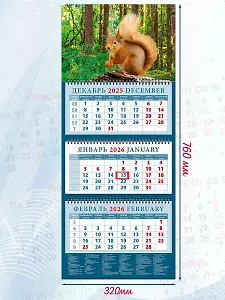 Календарь квартальный 2026г 320*760 «Очаровательная белка в лесу» настенный, трёхблочный, спираль