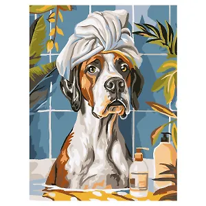 Картина по номерам на картоне ТРИ СОВЫ "Собака в ванной", 30*40, с акриловыми красками и кистями