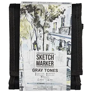 Маркеры 12цв оттенки серого, сумка-органайзер, Sketchmarker