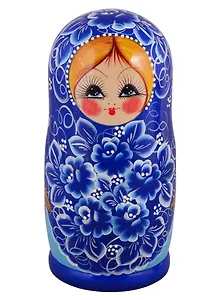 Матрешка 10 в 1 расписная гуашь (Гжель, Эскиз 1) (М10260401)