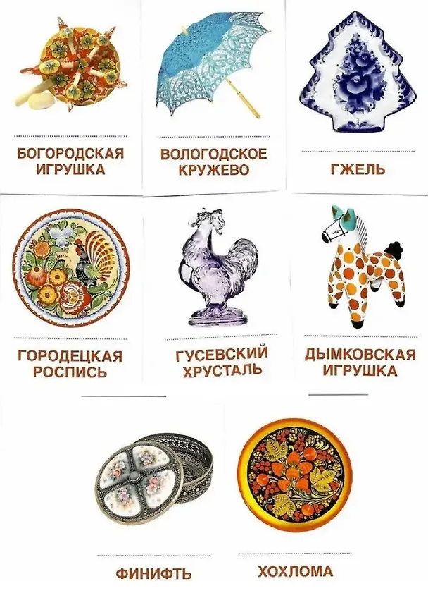 Книга Народные промыслы. 16 раздаточных карточек с текстом на обороте (на русском и английском языках) (Татьяна Цветкова) — 2