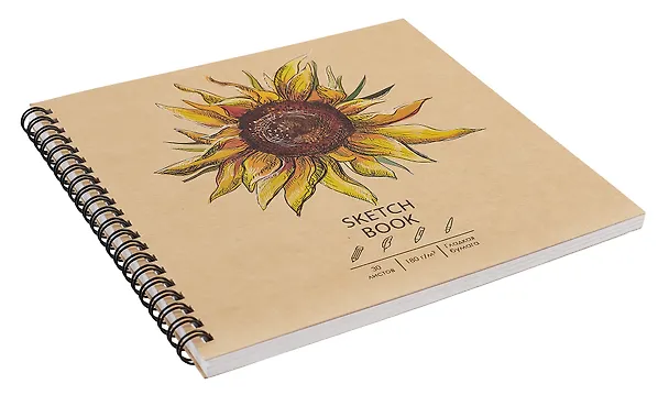 Скетчбук 190*190 30л "DRAFT and CRAFT. Sunflower", 180г/м2, обложка крафт картон, евроспираль 2989484 — 3